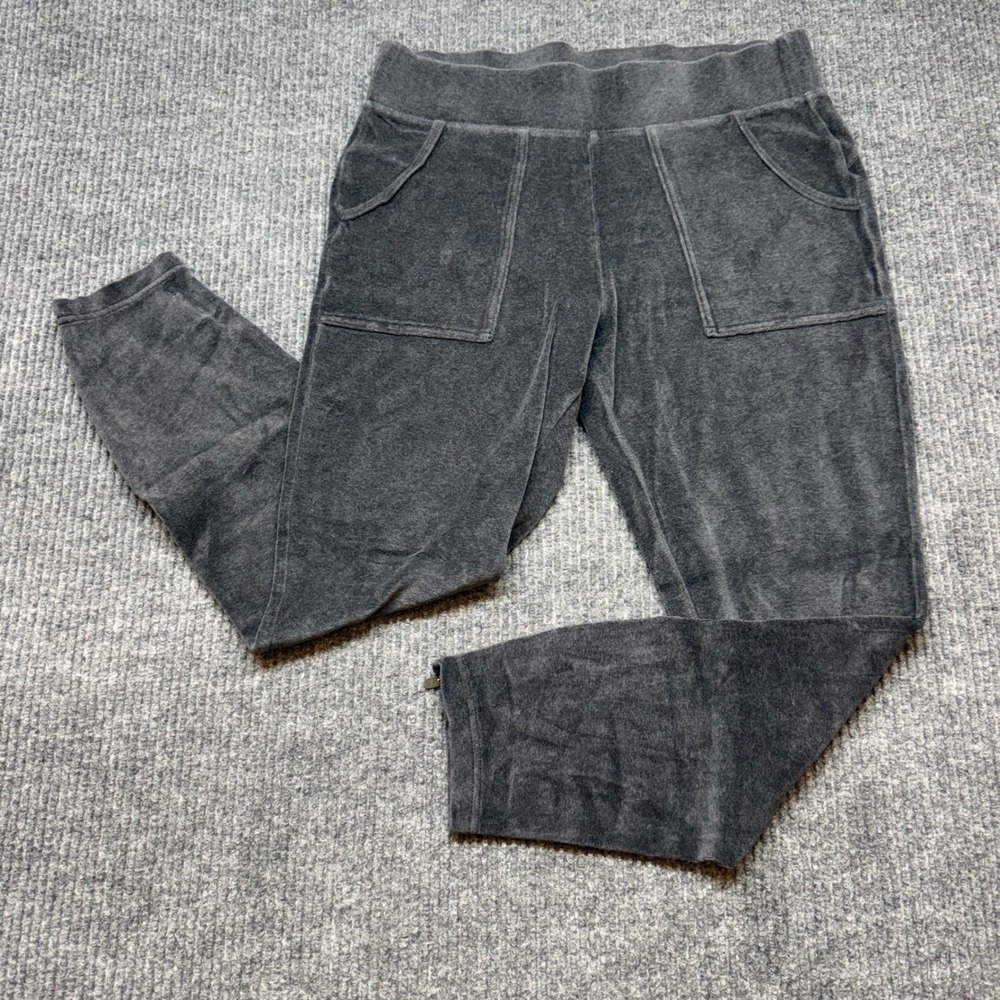 Athleta Velluxe‎ Velour Joggers Medium Charcoal Gray Ankle Zip Lounge Pants